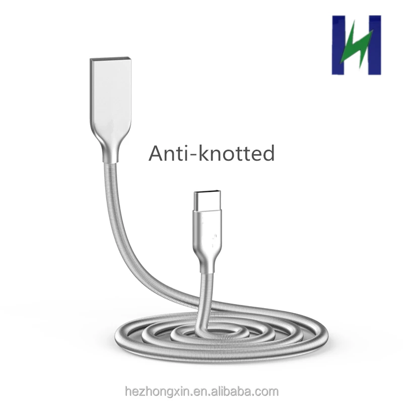 Hot sale Zinc Alloy metal Spring Data Line metal usb type c cable USB C CHARGER CABLE