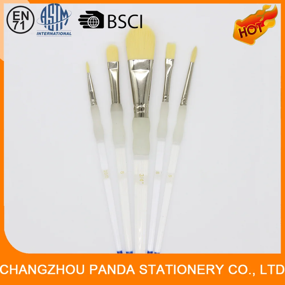 5pcs artist acrylic brushes with tranperant handle school brush from Changzhou