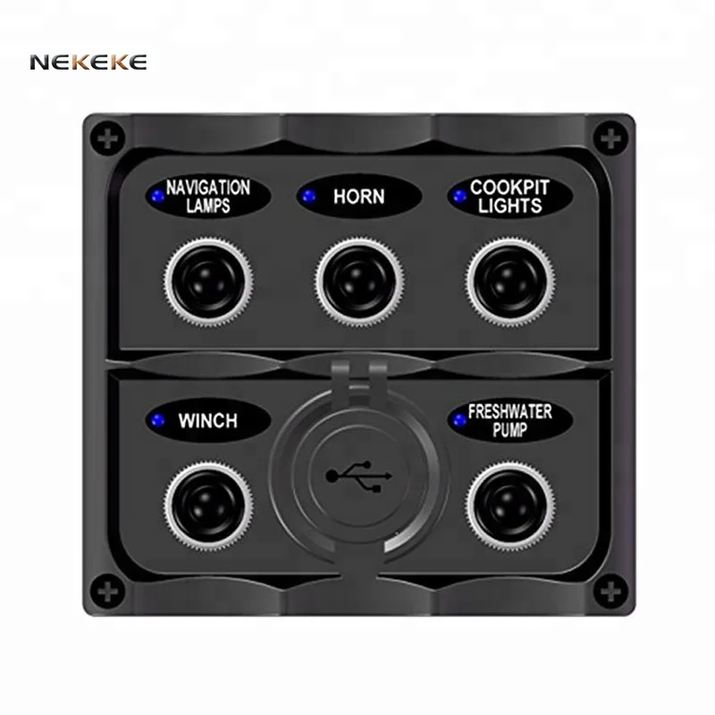 ABS Rocker switch panel 1A 2.1A 15A Fuse Marine Toggle Switch Panel With USB Charger Socket