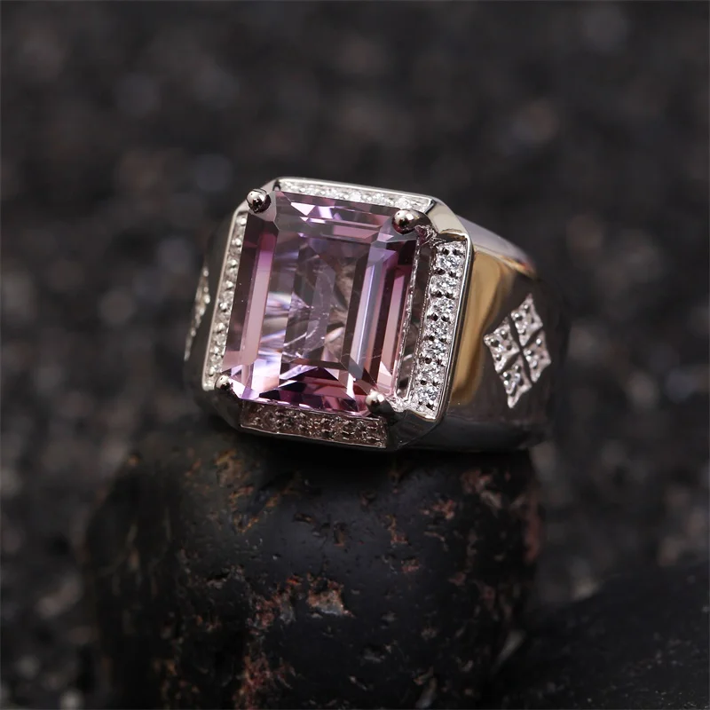 SGARIT wholesale new fashion trendy adjustable purple amethyst natural crystal 925 sterling silver gemstone ring for men