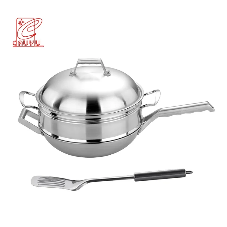 Последняя трехслойная фанера из нержавеющей стали 2 слоя сковорода вок сковорода с инструмент для кухни, с разными насадками и пароварка