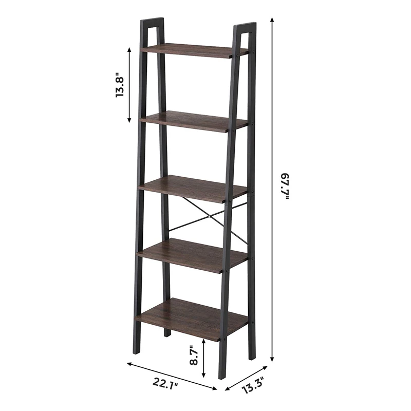 
Industrial style 5-Tier Ladder Bookshelf Storage Rack Plant Stand for home and office 