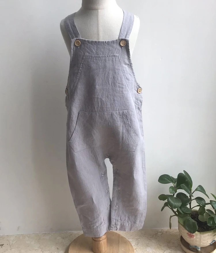 Organic linen overalls baby clothes,Summer strap jumpsuit pure linen clothes suspender pants