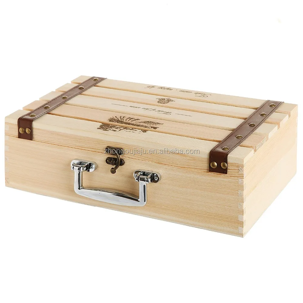 Natural Wood Crate 2 Wine Bottle Travel Storage Box / Display Case