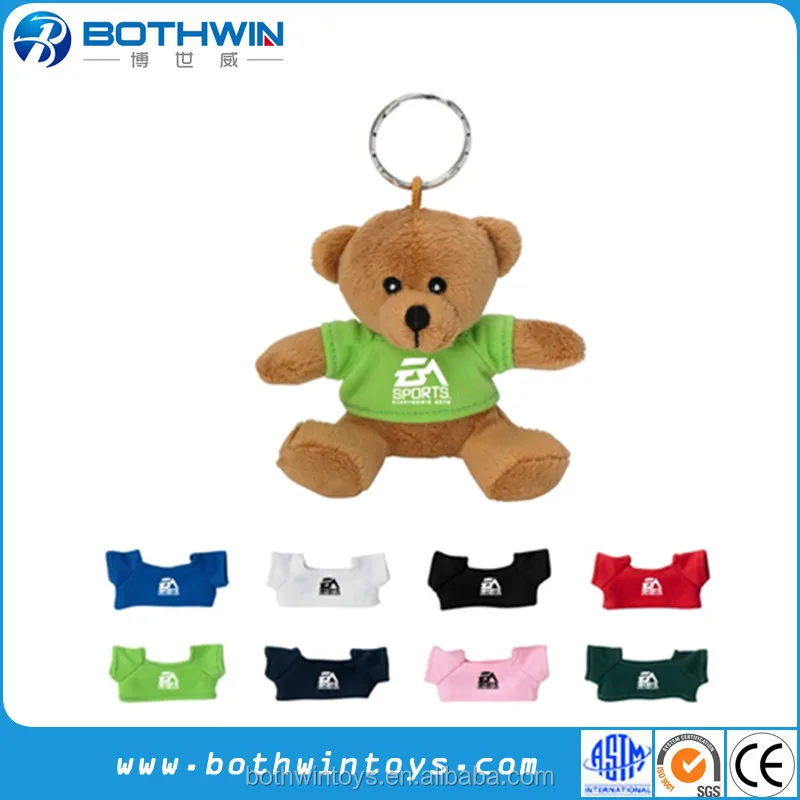 Mini Robbie plush teddy bear keychain with custom logo printed t shirt