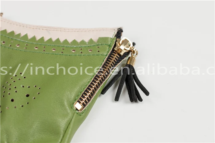 girl spring green short gloves hollow out back hand leather gloves with wonderful cambered cuff