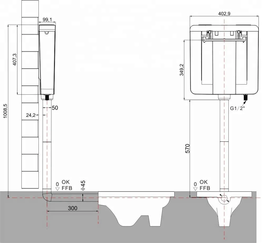 WC toilet flush tank system toilet water tank for squat pan
