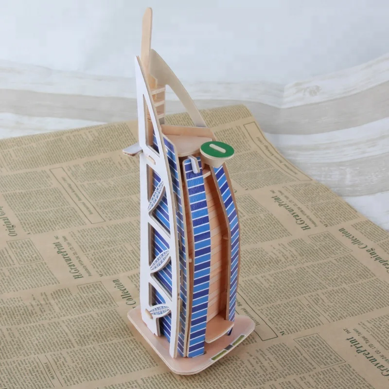 Wholesale factory educational kid DIY Wooden 3D Puzzle toys Physical landmarks jigsaw puzzle