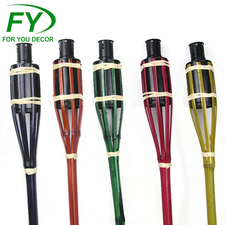 
Nature color bamboo garden tiki torches lights with black metal tank 