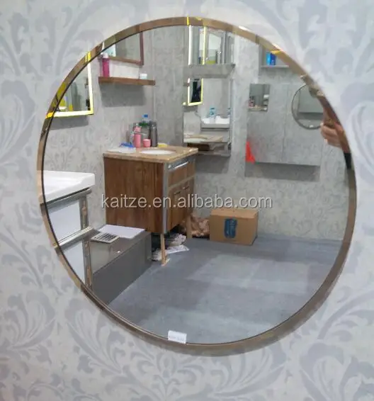 Modern Style Round Shaped Bathroom Mirror Metal Framed Brass Finished Wall Mounted Mirror