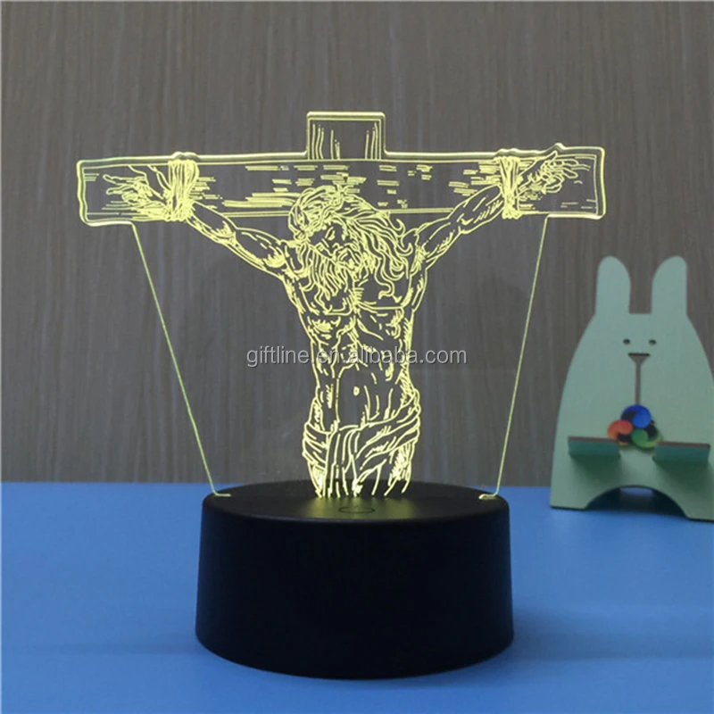 novelty high quality 3d deco light optical illusion Jesus 3d table lamp