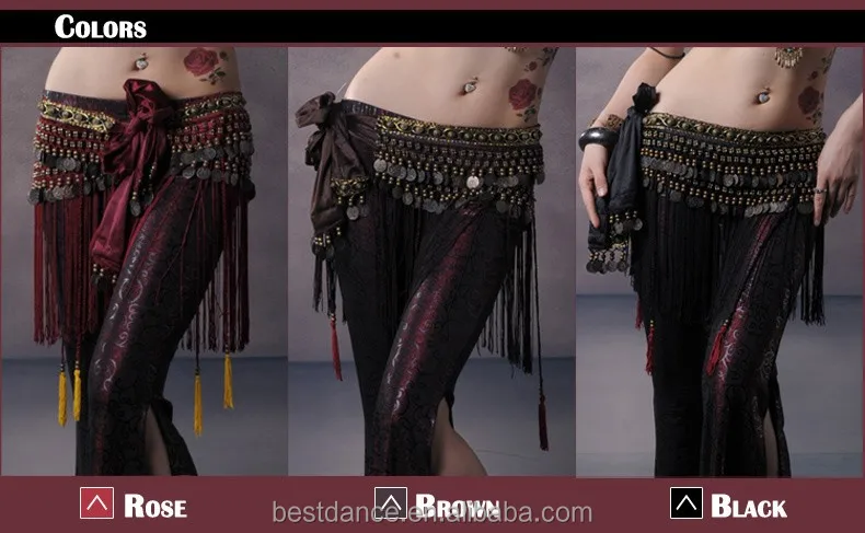 Bestdance Danse Du Ventre для индийского беллиданса, набедренный платок племени, украшенные бахромой и кисточками; Бархатистая поясная & медных монет юбка с высокой талией шарф-шаль
