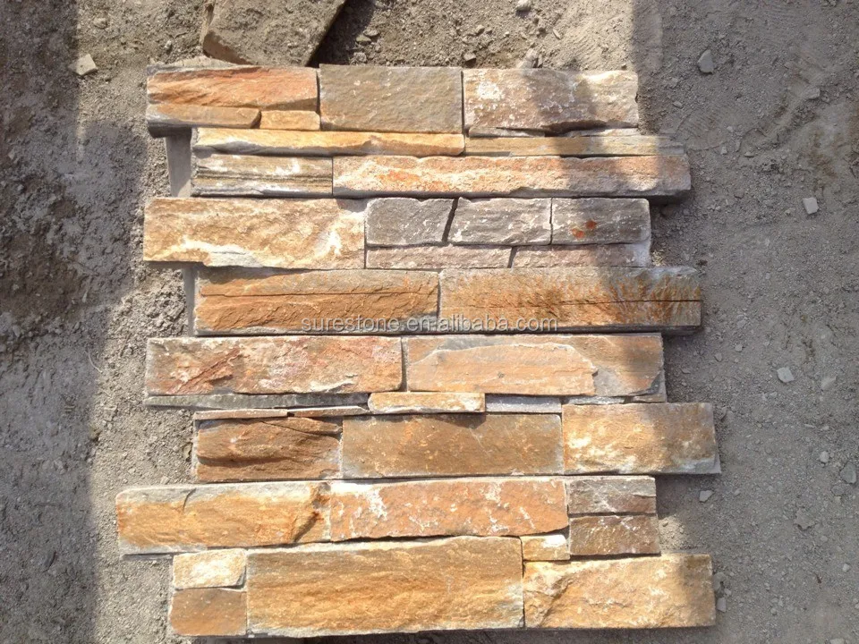 Natural yellow slate cement culture stone 3d wall decoration panels 3d board