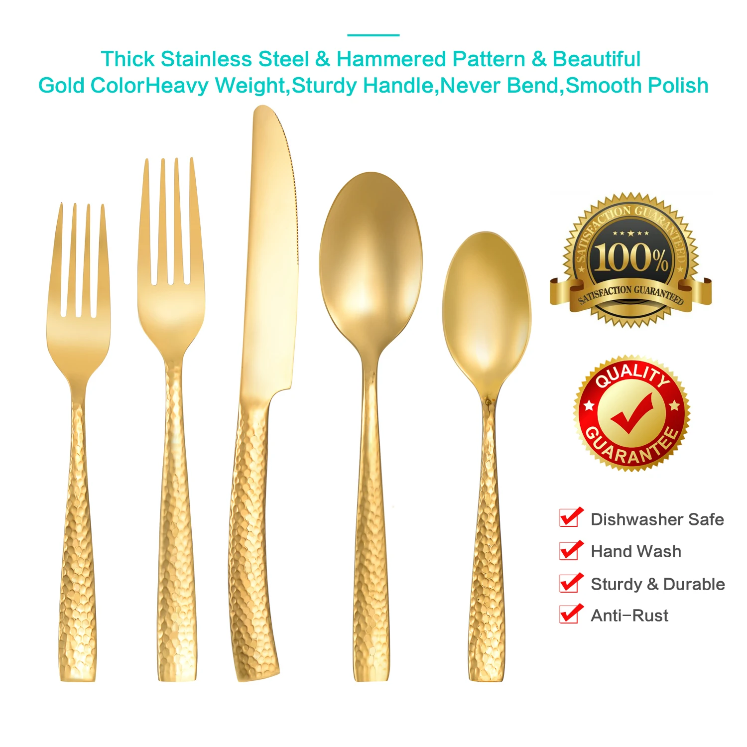 DEACORY Wholesale restaurant stainless steel hammered gold cutlery flatware silverware set for wedding