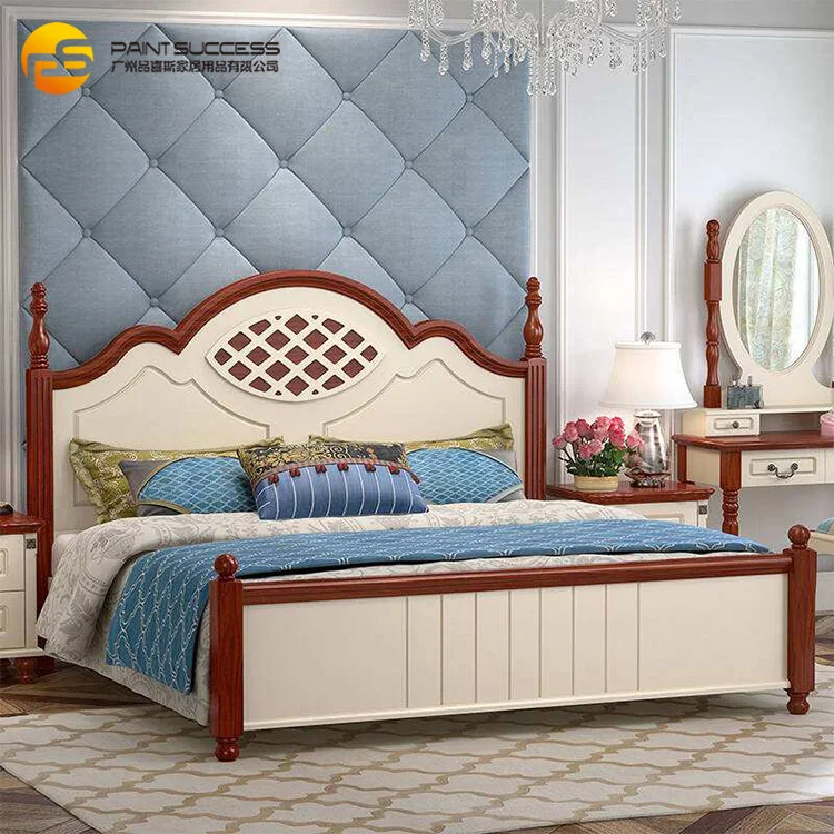 Custom American style wooden king beds chesterfield bedroom furniture set classic design wooden bed design furniture