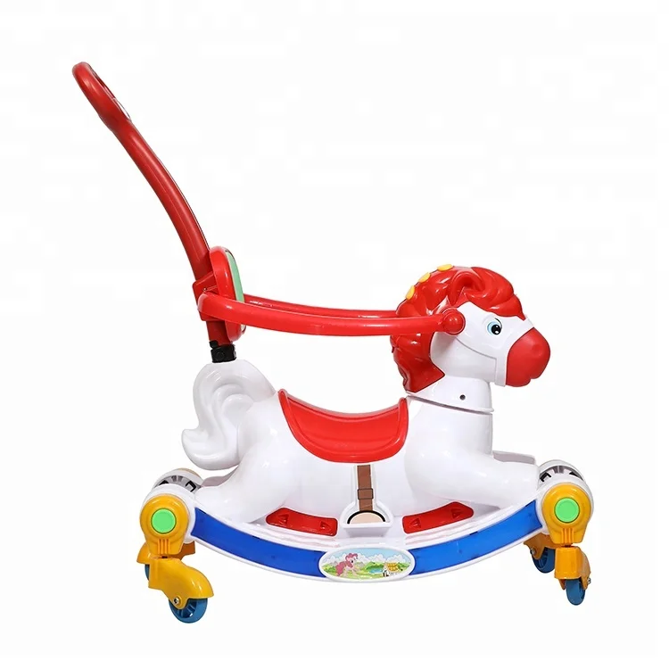 Girls horse ride rocking toy with push handle