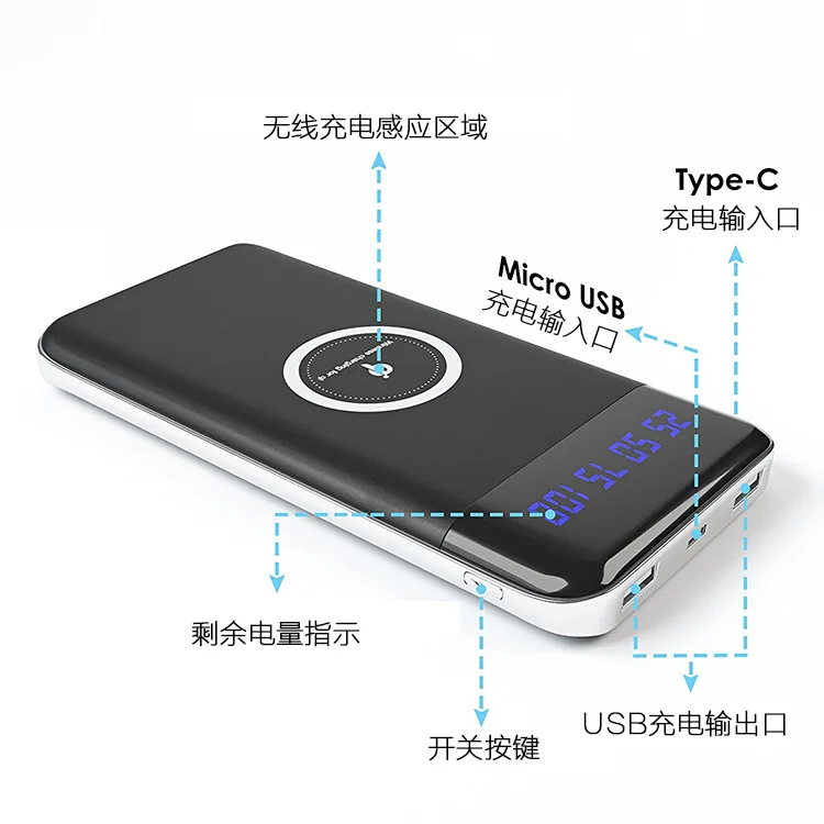 
High-Speed Wireless Power Bank with LED Digital Display, 10000mAh Power Bank For iPhone X, Qi Wireless Power Bank Charger 