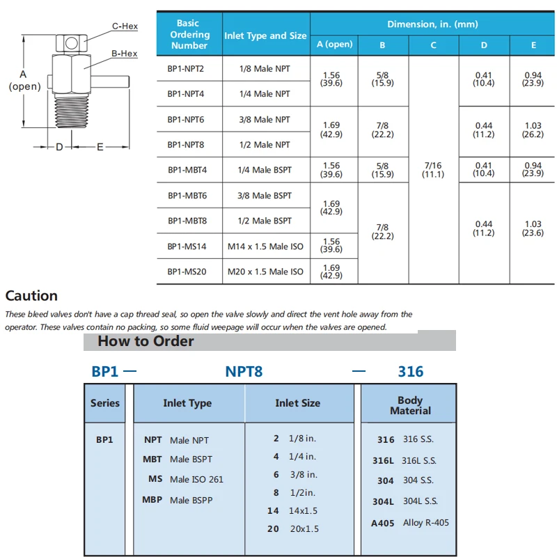 
Swagelok Stainless Steel bleeder valve 1/2 in 1/4 in Female NPT 1/8 in 1/4in 3/8in 1/2in Male NPT Threads Bleed Valves 