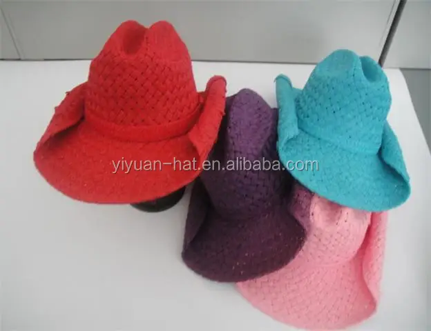 
2018 Colorful Brim Rolling Up Paper Straw Cowboy Hats Cowgirl Hats 