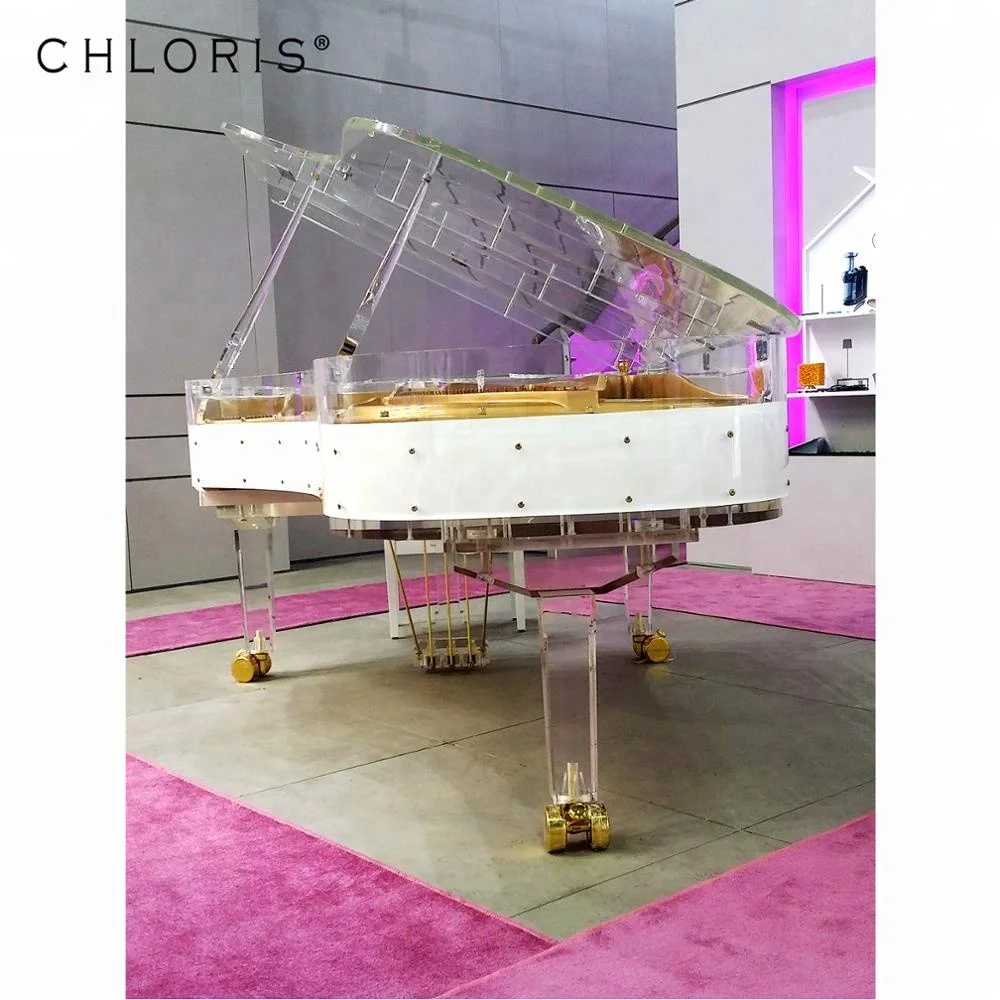 Lucite and Transparent Semi Concert Acrylic Grand Piano 238 with white rim the concert piano