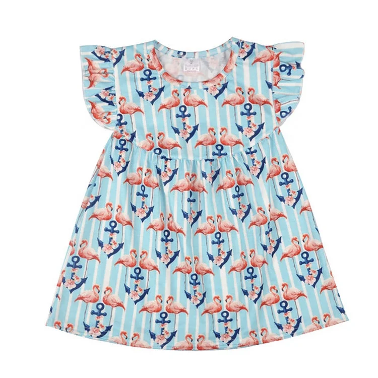 
Wholesale summer boutique kids flower flutter sleeve baby girls floral pearl dress 