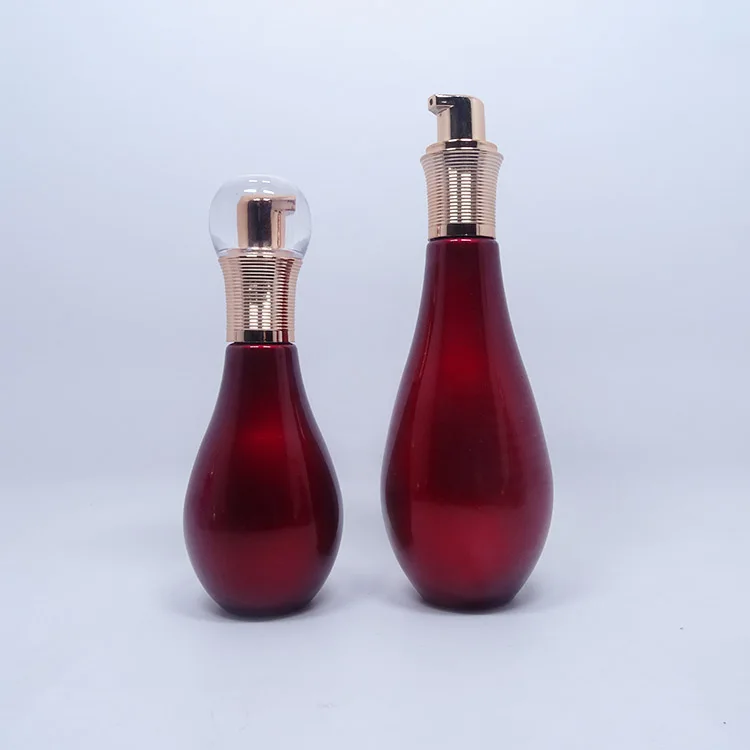  Cosmetic glass red eco friendly pink bowling pin pump lotion bottle with gold