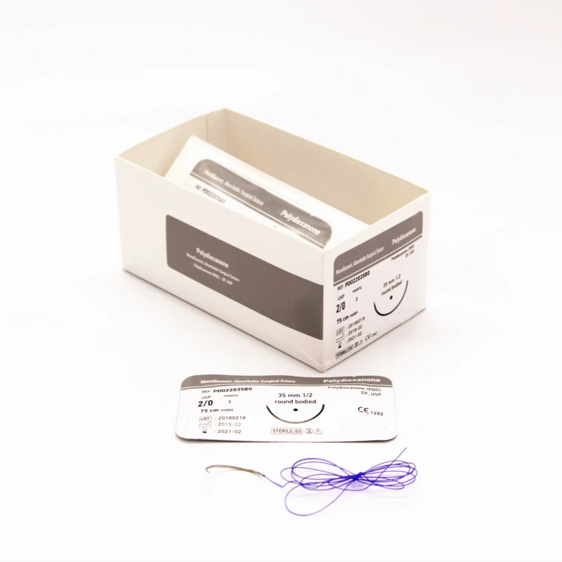 CE ISO  Supply Polydioxanone Surgical Suture Thread With Needle USP6/0 5/0 4/0 3/0 2/0 0# 1# 2#