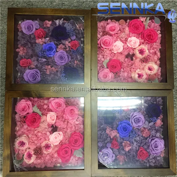 Wholesale Christmas Gift Eternal Rose Preserved Flower Photos Frame Home Decorative Dried Flower In Wooden Frame