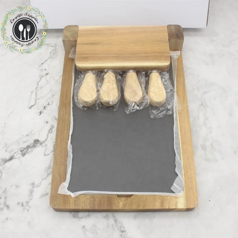 Guangzhou supplier Cheese knife set Cheese Plate Party Serving Tray Removeable Slate Cheese board set