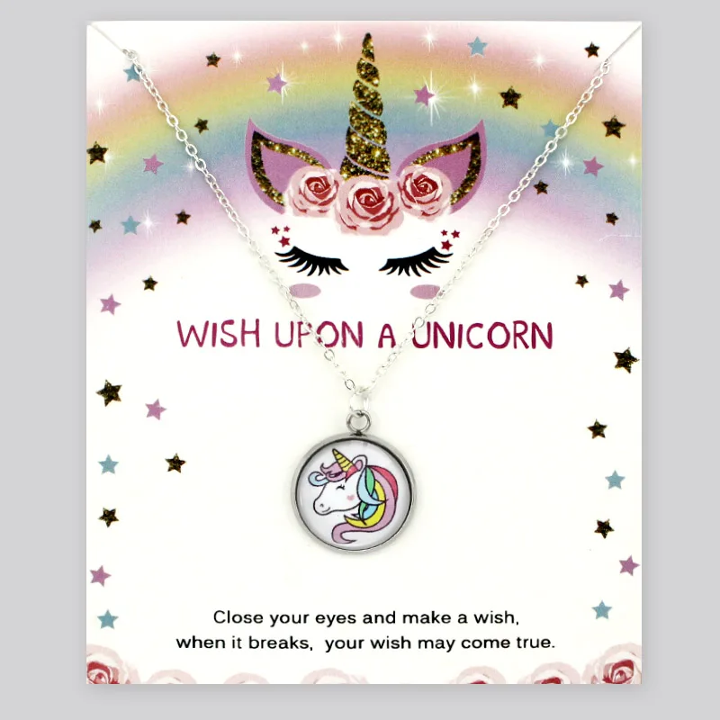 Christmas Gift Stainless Steel Glass Cabochon Pendant Big Middle Little Sister Jewelry Unicorn Choker Necklaces for Women