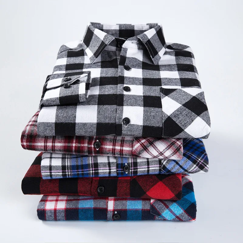 2023 New Dress Shirt  Long Sleeve 100% Cotton Elongated color Longline Men Plaid Flannel casual Check Shirt