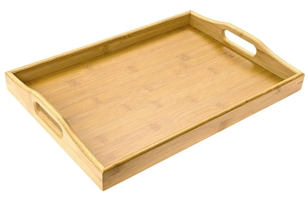 Rectangle Bamboo Wooden Butler Serving Tray With side Handles Use for Breakfast, Coffee Table/Butler Serving Trays
