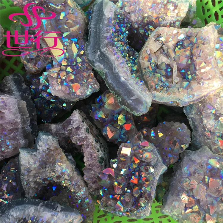 
Natural colorful aura crystal angel amethyst cluster for home decoration 