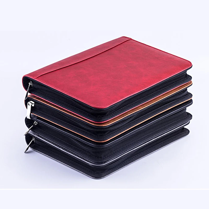 
High quality a4 A5size business leather portfolio pu Conference Folder With Notepad Holders stationery factory zipper folders 