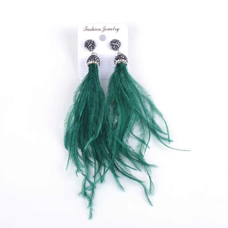 HXER-19601 Fashion New Design Vintage Long Drop Feather Earrings with Multi Color for Wholesale
