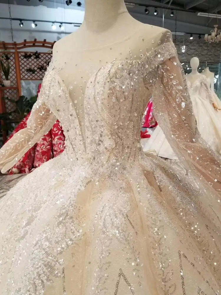 Jancember HTL048 long sleeve wedding dress illusion suzhou luxury dubai wedding dress