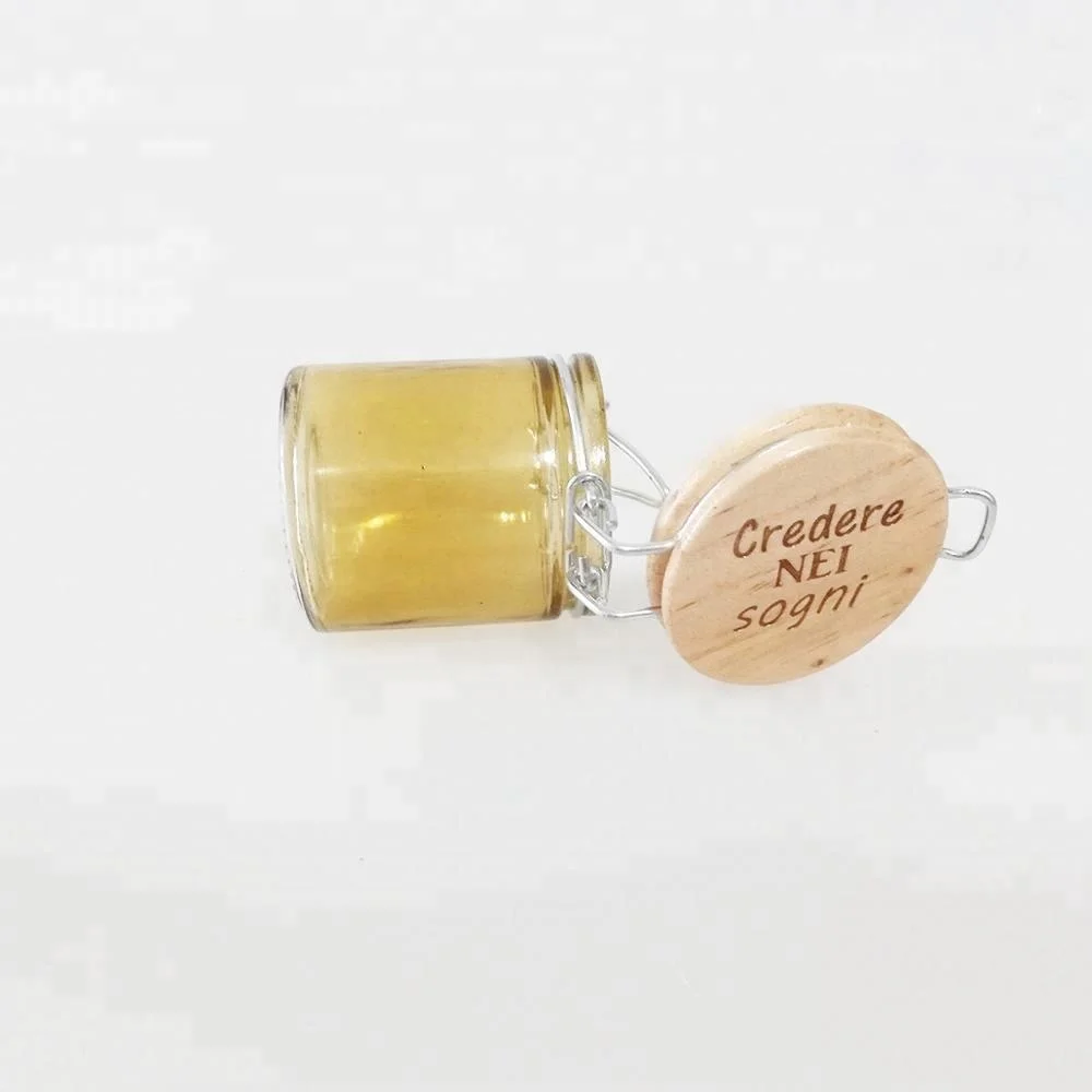 Mini 50ml Amber Color Glass Jar with Wooden Lid Printing Logo Glass Storage Jar with Swing Top