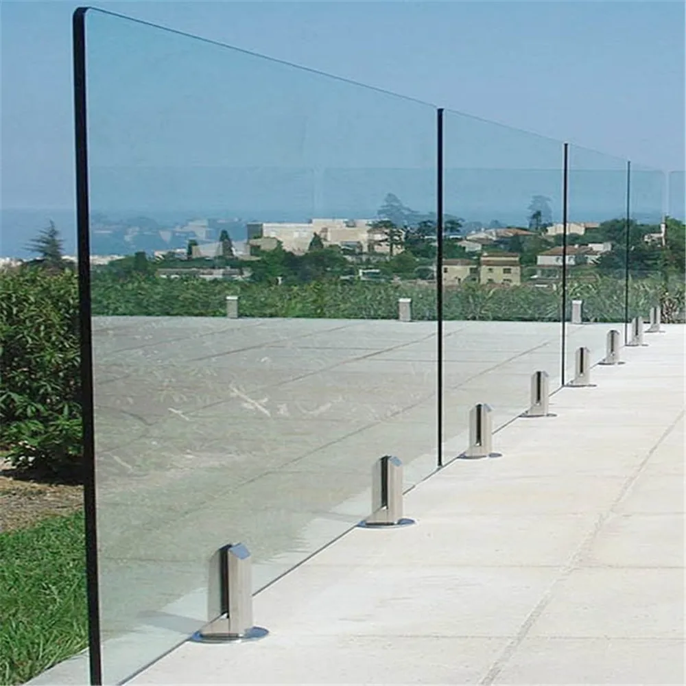Inox railing system frameless clear glass balustrade in spigots mounting