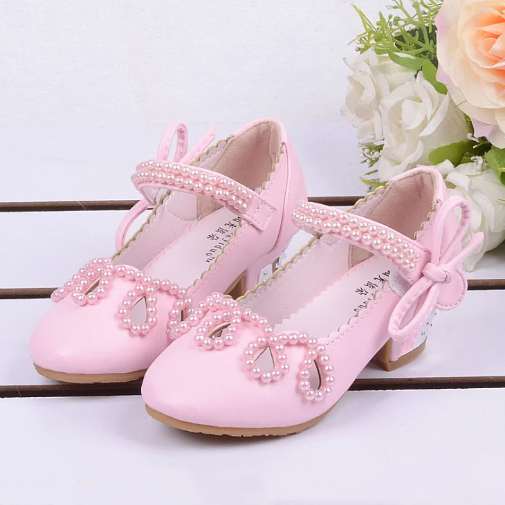 
YY10260S Latest design high heel solid color pearl decoration princess shoes kids children 