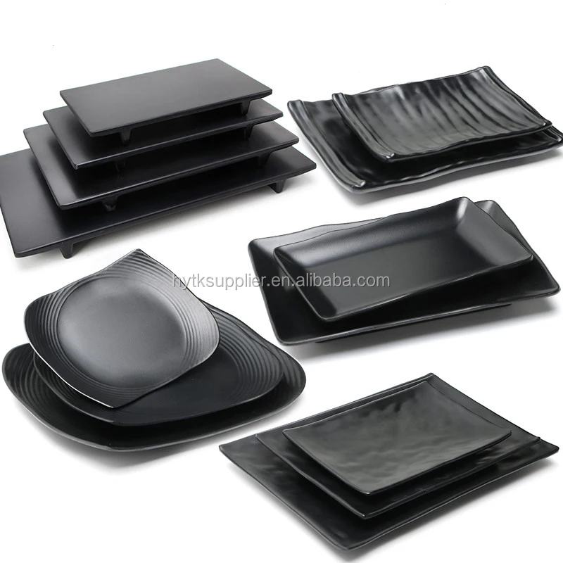 Lagute Porcelain-like Plate/Melamine black SUSHI plate/Zen Style Dipping Sauce Dishes for Appetizer/Dessert/Salad/Snack