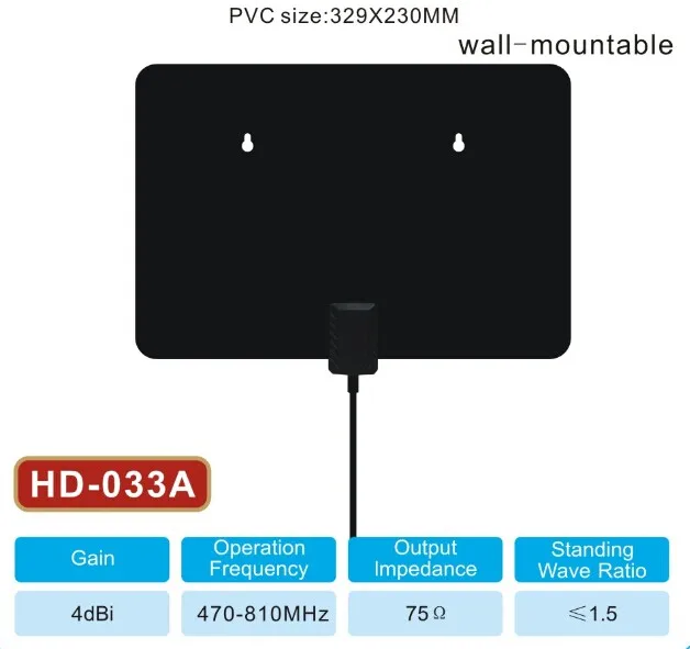 ТВ АНТЕННА КОМНАТНАЯ ВСЕВОЛНОВАЯ ПАССИВНАЯ ПРОЗРАЧНАЯ HD-033H2