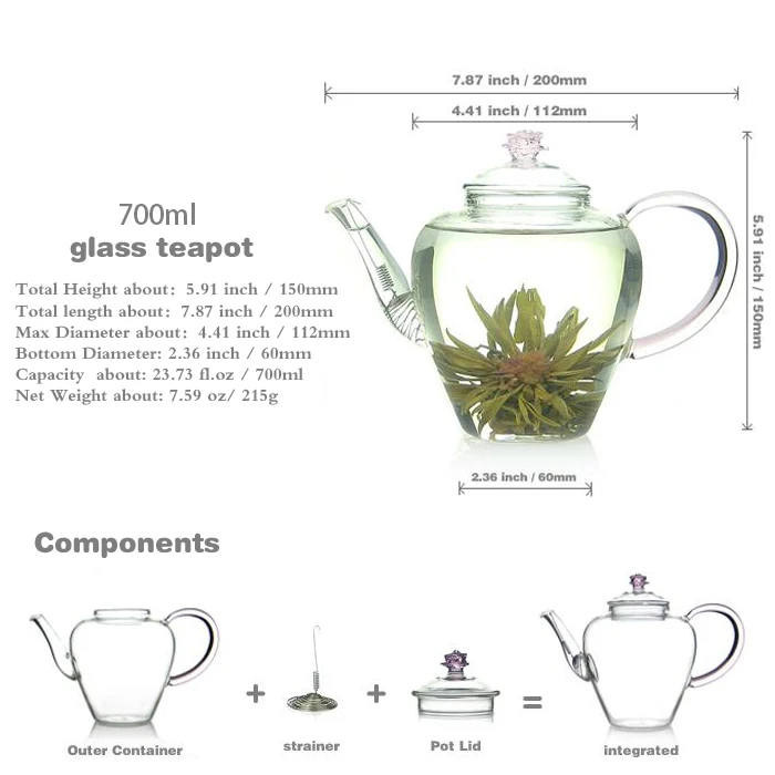
novelty heat resistant pyrex glass tea sets with teapot,Blooming flower tea special teapot, Pink handle and rose lid 