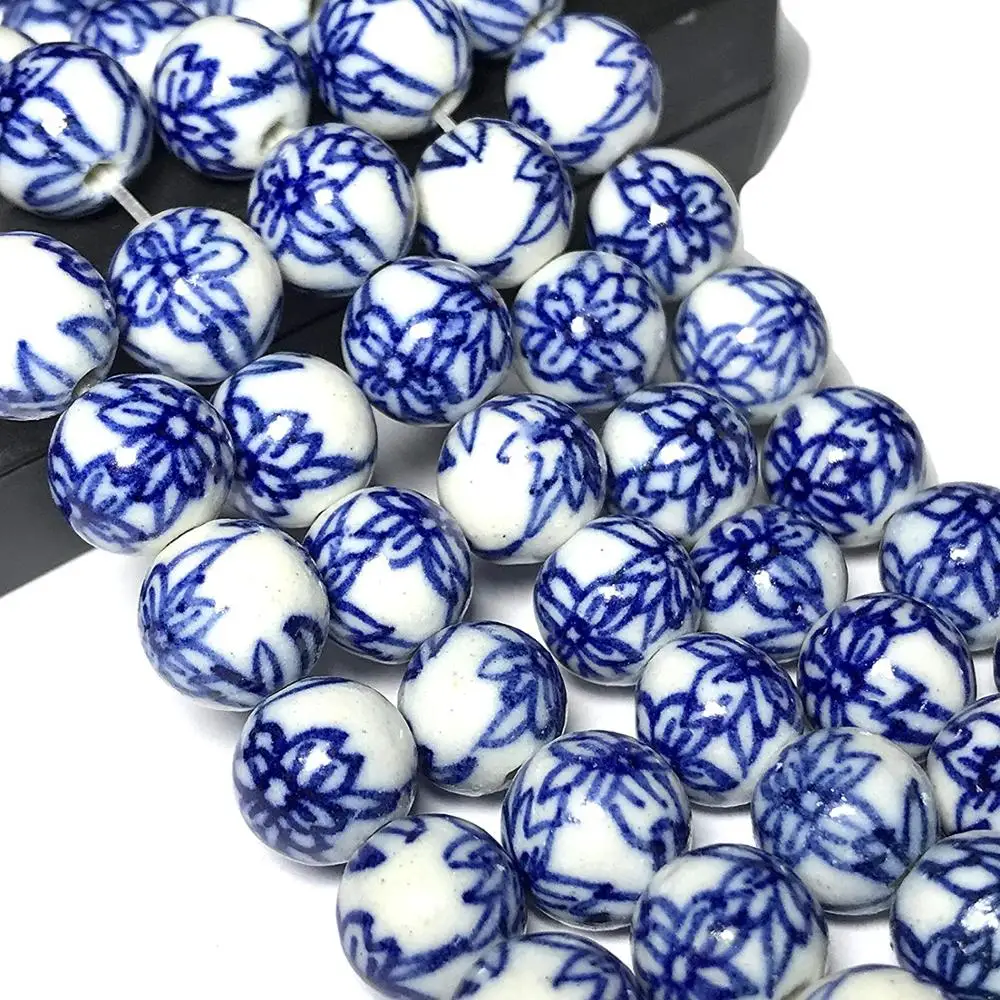 Vintage Ceramic Porcelain (Orchid Flower) 10mm Smooth Round Beads