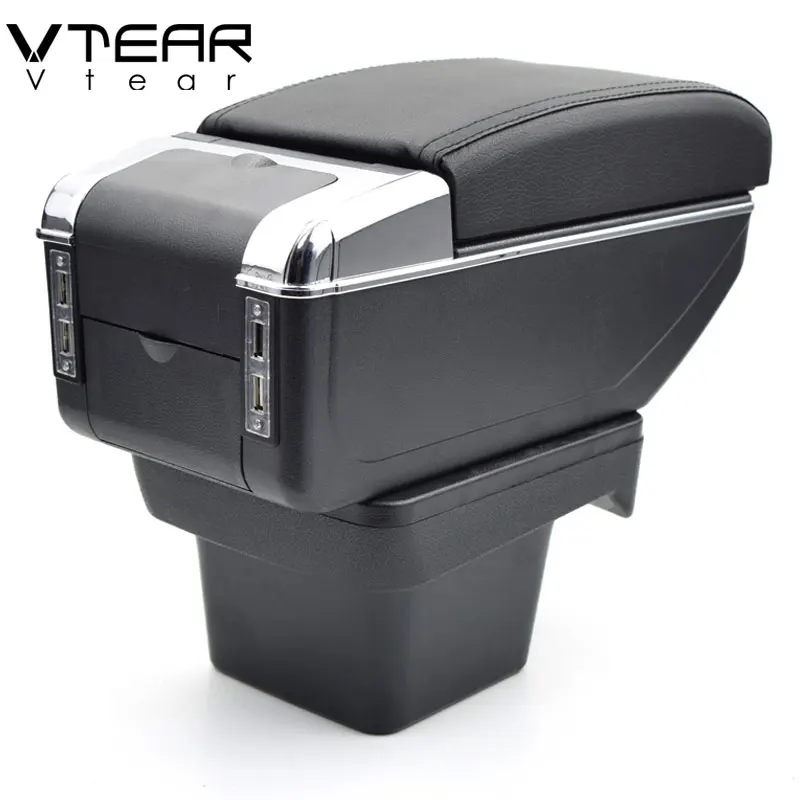 Vtear For VW Touran armrest box USB Charging heighten Double layer central Store content cup holder ashtray accessories 16-18