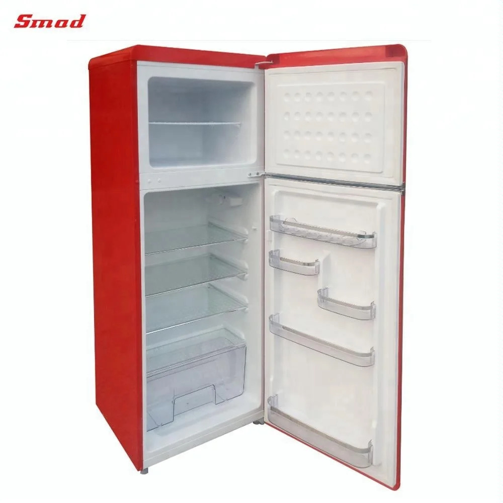 red retro compact single door refrigerator with freezer compartment