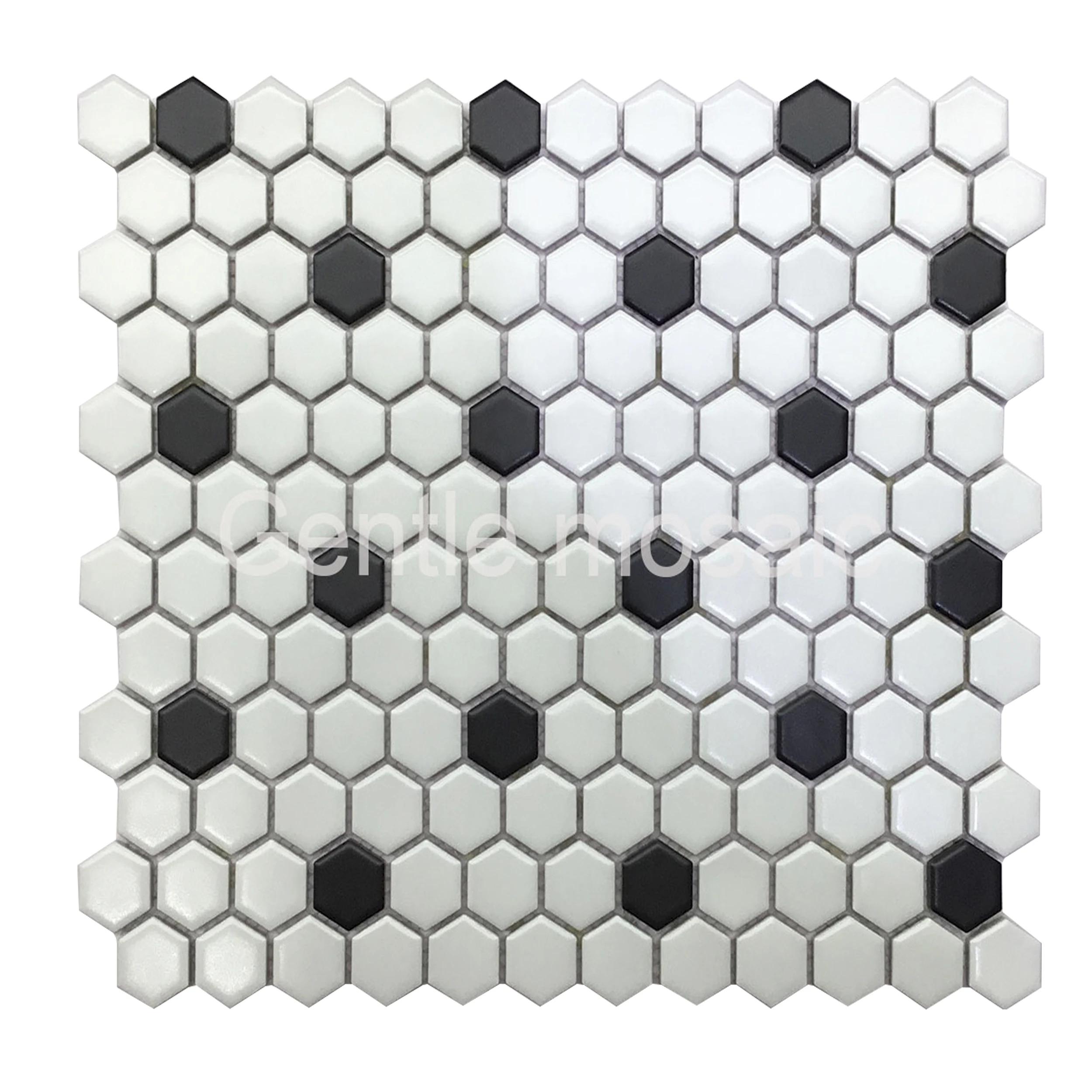 High quality interior wall simple decoration small hexagon shape  white mix black matt  6mm ceramic mosaic tile