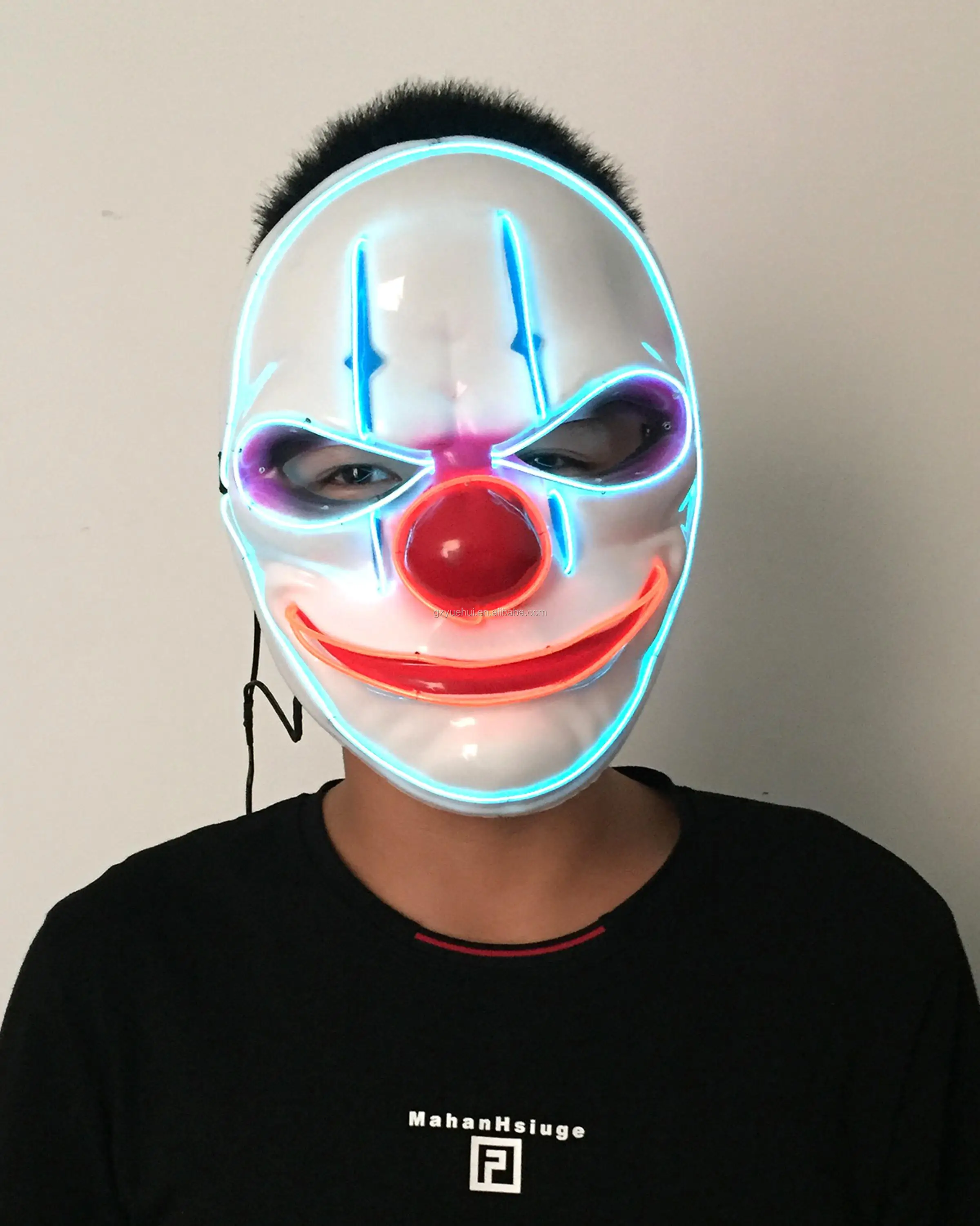 High Grade Clown Face EL Wire Glittery Cartoon Music Sensitive Mask Neon Led Strip Luminous Camouflage Mask Powered by Battery