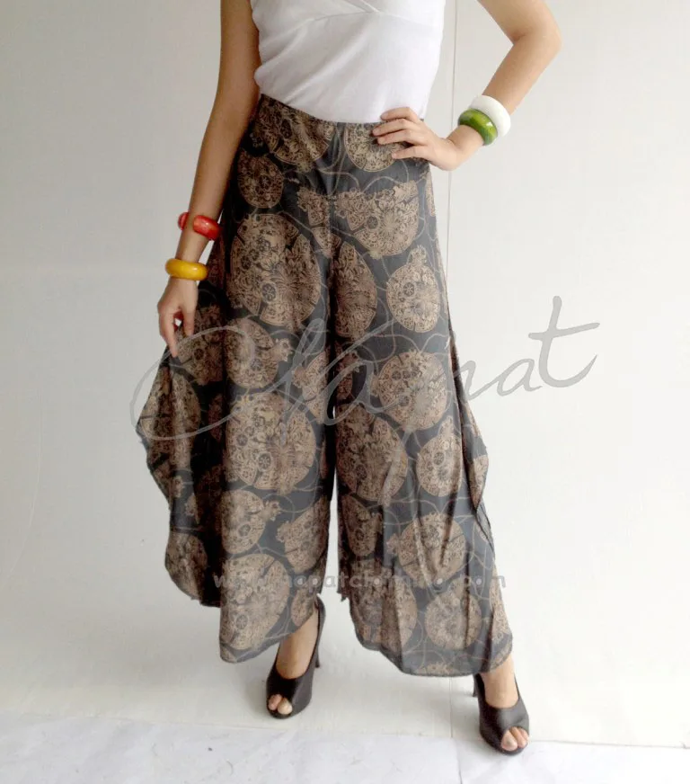 
Wide Open Legs Trouser Rayon Ladies Pants with floral printed 