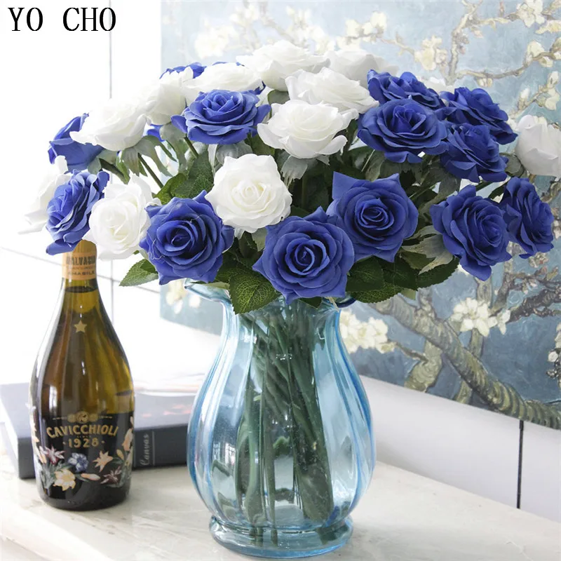 
Wholesale artificial silk flowers rose wedding home decoration Rose love gift natural blue rose single flower 