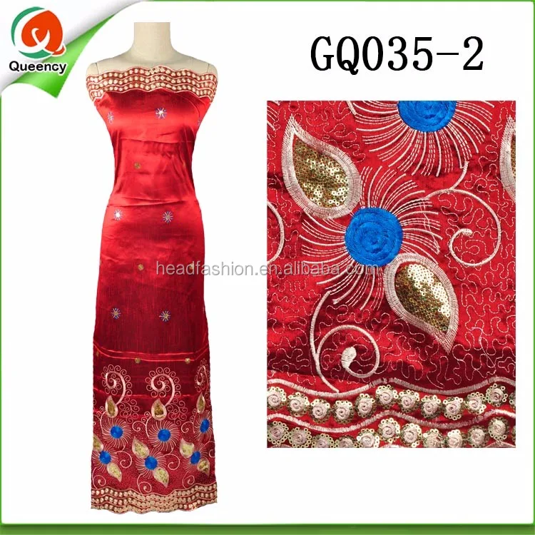 GQ038 Queency Embroidered Red Nigerian Silk George Material Wrapper 5 Yards Indian George Fabric